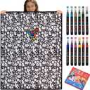DIY Coloring Blanket with12 Markers Kit， Washable & Color Your Own Blanket with Cozy Velvet Back，Suitable for All Ages，Fun Creative Set for Everyday Use & Home Decor (Mushrooms)
