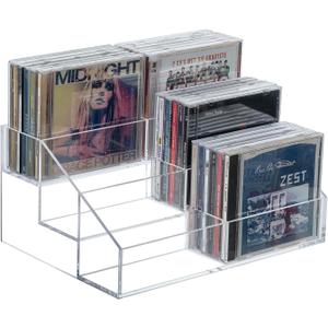 MyGift 3 Tier Modern Premium Clear Acrylic Cascading CD Storage Rack, Tabletop Compact Disc Case Holder, Media Organizer Display Stand Holds Up to 36 Jewel Cases