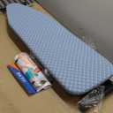 BKTD Compact Ironing Board 13 x 43, Iron Board with Heat Resistant Surface, Adjustable Height, Space Saving Table with Hook & Iron Rest for Home & Laundry Room, Diagonal Checkered Blue