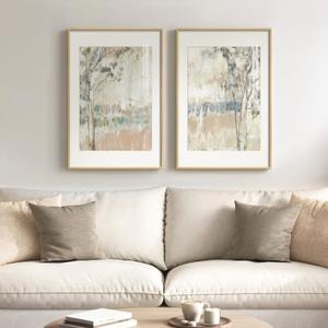 Framed Neutral Abstract Landscape Wall Art for Living Room, Large Set of 2 Minimalist Tree Canvas Artwork for Walls, Modern Nature Scenic Paintings Prints Wall Decor for Bedroom Home Office, 20x30 In