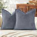 Mecatny Corduroy Summer Decorative Throw Pillow Covers 20x20 Set of 2 for Sofa Living Room, Soft Neutral Boho Couch Pillow Covers for Home Decor, Grey