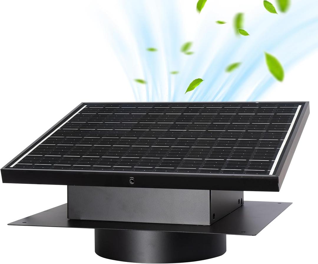 25W Solar Roof Vent Fan with 8 Inch Removable Roof Vents,Solar Attic Exhaust Fan for Ventilation System,Ideal Soalr Roof Fan for Garage, Shop and Warehouse,Black