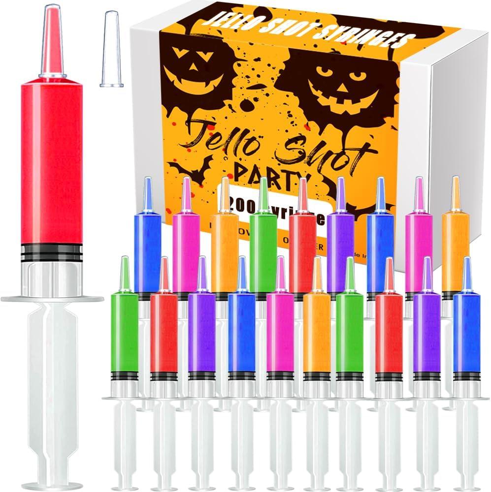 200 Pack Syringes with Tip Cap, 20ml Party Liquid Syringe BPA-Free Suringes for Jello Shot, Halloween, Thanksgiving, Christmas, Bachelorette Parties, Nurses, Graduation Party