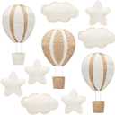 Poen 10 Pcs Star Hot Air Balloon and Cloud Nursery Decor Western Wall Decor for Bedroom Mini Felt Clouds Stars Hot Air Balloon Nursery Felt Wall for Kids Baby Bedroom (Khaki)