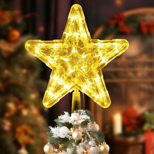 Christmas Tree Topper Lighted, 9 Inch Star-Shaped Tree Topper, Heavy-Duty Star-Shaped Decoration with Christmas Tree Topper Holder, Suitable for Decorating Courtyards Taverns Restaurants Parties