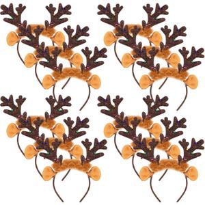 Lyrow 12 Pcs Reindeer Antlers Headbands Bulk Halloween Deer Ears Costume Christmas Fawn Horn Hair Hoop for Party Headwear (Brown)