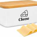 Cheese Container for Refrigerator, Ceramic Cheese Keeper with Airtight Bamboo Lid, Lunch Deli Meat Containers for Fridge,Shredded Cream Block Sliced,Grated,Cheddar Cheeses Storage Box Saver keeper, 700 ml