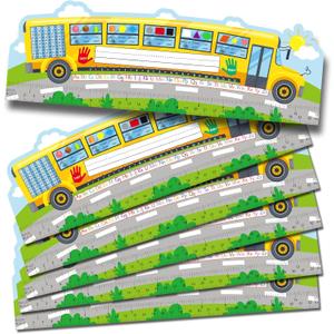 Henoyso 36 Pcs School Bus Name Tags Plate for Classroom with Alphabet, Number Line, Ruler, Graphics, Color and More, Back to School Gift for Kindergarten, Preschool, 1st, 2nd & 3rd Grade