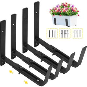 LukLoy Window Box Brackets, 4 Pack Adjustable Heavy Duty Wall Mount Flower Box Holder (6 to 12 in), with 70lbs Capacity, Black