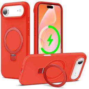 ZHK Liquid Silicone Designed for iPhone Air Case with Magnet Stand, [Precise Camera Lens Protection][Mil-Grade Drop Shockproof][Soft Anti-Scratch Microfiber Lining] Slim Fit Cover, Red (iPhone Air 6.5 inch)