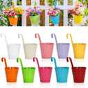 KINGLAKE Flower Pots,10 Pcs Metal Iron Hanging Flower Plant Pot Balcony Garden Plant Planter Baskets Fence Bucket Pots 6.3'' Flower Holders with Detachable Hook