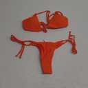 Tainehs Women's Sexy Halter Thong Bikini Tie Two Sides Bottom Triangle Bikini Swimsuits (Orange)