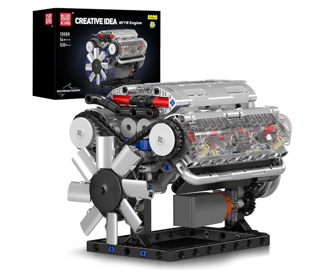 Mould King V8 Engine Building Blocks Sets, MOC Scale Model Kit with Battery and Motor, Collectible Set for Adults, Construction Toys Gifts for Friends Men Teen Youths (535 Pcs)