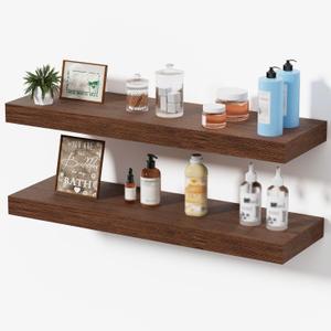 Floating Shelves for Wall, Bathroom Shelves Over Toilet, Wall Shelves & Book Shelf for Room, Hanging Shelf, Modern Wooden Mounted Floating Shelves, 24x7x1.5 in (Walnut-Like, Set of 2)