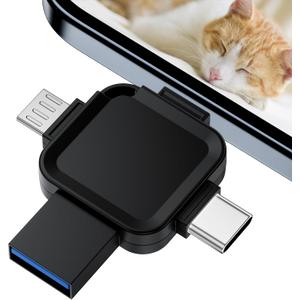 128GB 4 in 1 Photo Stick for Phone, LANSLSY Flash Drive for Phone/ Pad/ Android/ PC -Memory Stick for Photos and Videos-4 Separate Ports, No Adapter Needed