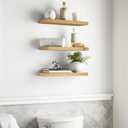BAYKA Light Oak-Toned Floating Shelves 22.5in, Set of 3, Wall Mounted Shelf