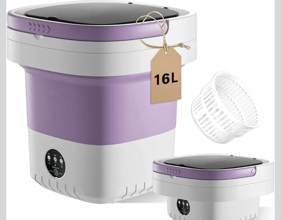 16L Portable Washing Machine, Foldable Small Washer with Spin Basket Laundry Machine, 3 Cleaning Modes Suitable for Underwear Baby Small Clothes, Foldable Design Ideal for Hotel Camping Apartment Home