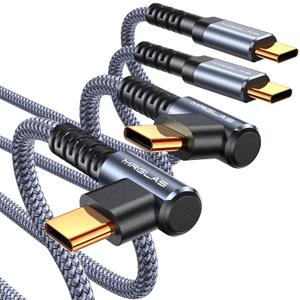 MRGLAS USB C to USB C Cable 60W 3.2A [2-Pack, 6.6+6.6FT] Type C Charger Fast Charging Cable Right Angle Gold-Plated Nylon Braided Cord for iPhone 16 Pro Max 15 Plus Samsung S25 S24 S23 iPad MacBook (Grey)