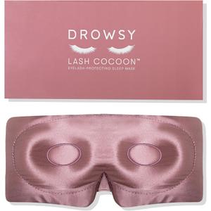 DROWSY Eyelash Protecting Silk Sleep Mask for Natural Lashes & Extensions. Deep Eye Cups, Zero Pressure, Total Blackout, Full Wraparound (Damask Rose)