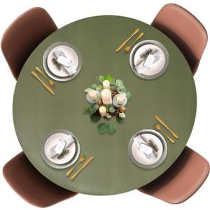 Covers For The Home Deluxe Elastic Edged Flannel Backed Vinyl Fitted Table Cover - Basketweave (Green) Pattern - Large Round Oblong Oval - Fits Tables up to 45" - 56" Diameter