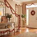 Suncalla 6 Pcs 72" Red Felt Garland Leaves Decorations for Home, Tree Felt Garland, New Year 540 Red Green Leaves Banner, Fall Rattan for New Year Themed Party, Mantel Wall Home Decoration