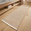 MIULEE Waffle Bathroom Runner Rugs, Super Absorbent Non Slip Bath Rug, Soft Quick Dry Washable Boho Large Beige Bath Mat with Tassels for Hallway Laundry Room Bedroom, 2'x5' (24"x60"), Brown & White