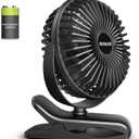 BESKAR Portable Clip on Fan Rechargeable, 4 Speeds Small Battery Operated Fan, USB Desk Fan with Strong Airflow, Sturdy Clamp for Golf Cart Office Outdoor Travel Camping (Full Black)