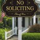 Heavy Duty No Soliciting Sign for House - All Metal Construction No Soliciting Yard Sign - 14" x 7" - Aluminum - with 28" Stake (Gold)