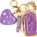 Key Fob Cover with Diamond Bling Keychain, Compatible with L-Rover 2012-2019, Fit for R-Rover, TPU Smart Key Case and Rhinestone Heart for Women (5 Buttons, Purple)