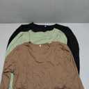 Ficerd 3 Pack Women's Ribbed Long Sleeve Tops, Crew Neck Slim Fit Undershirts Knit Basic Casual Stretch Layering Tee Shirts, XL