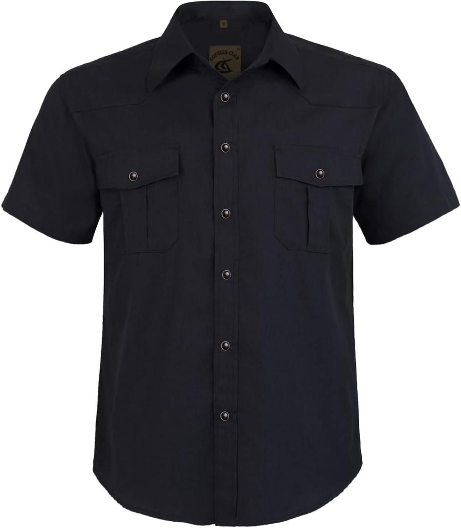 Mens Western Cowboy Pearl Snap Short Sleeve Casual Two Pockets Work Solid Derss Button Up Wrinkle Free Shirts (XX-Large, 4black)