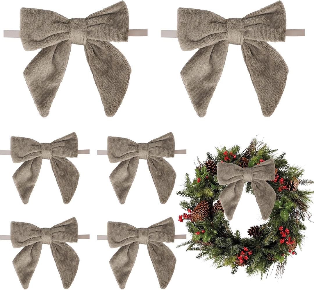 AIMUDI Taupe Bows 5''6'' Christmas Bows for Gift Wrapping Present Bows Fur Bows for Christmas Trees Fireplaces Wreaths Crafts Home Outdoor Winter Decoration, 12 PCs