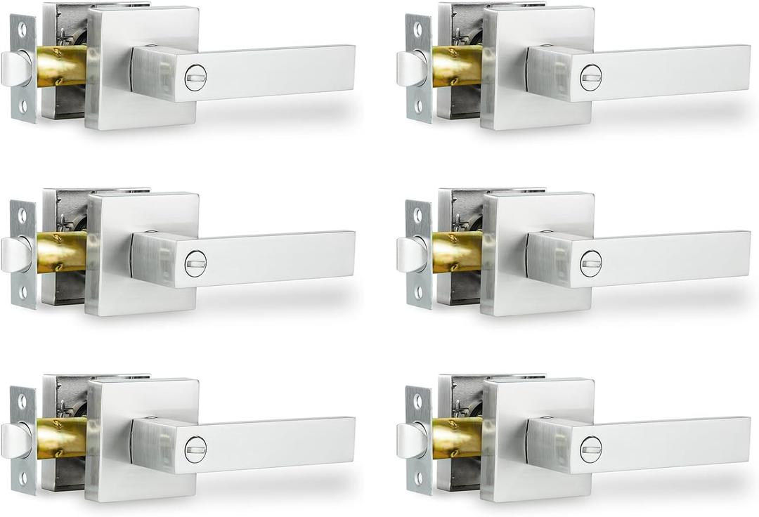 Privacy Interior Door Handle, 6 Pack Heavy Duty Door Lever for Bathroom & Bedroom Privacy Door Lock Handle Keyless Door Knobs in Satin Nickel for Right & Left Sided Doors