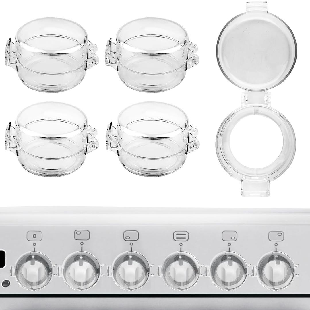 BOXOB 5pcs Universal Stove Knob Safety Covers, 2.36in Clear Oven Knob Safeguards Baby Proof Lock Child Safety Heat Resistant Protective Cover for Gas & Electric Burner