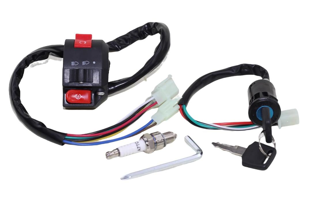 Trkimal Ignition Switch Key 3 Function Left Starter Switch + Spark Plug Assembly for 50cc 70cc 90cc 110cc 125cc 150cc TaoTao SUNL Chinese ATV Quad 4 Wheeler Apollo Dirt Bike Scooter Parts