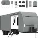 RV Cover, Upgraded Heavy Duty Waterproof RV Travel Trailer Cover Thick 7 Layers Top Fits 20'-22', Anti-UV & Windproof Camper Cover with Tongue Jack Cover, Tire Covers and Gutter Covers