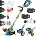 Weed Wacker Cordless - Brushless Electric Weed Cordless Eater Battery Powered with 2 X 4.0Ah Batteries, Cordless Brush Cutter, 3 in 1 Edger/ Mower/ Grass Trimmer, 4 Types Blades