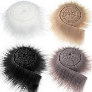 Tatuo 4 Pieces Faux Fur for Craft Faux Fur Shaggy Patches Ribbon Chair Cover Seat Cushion Pad Supplies for Sewing DIY Winter Valentine's Day Costume Gnome Beard(Black, Khaki, Grey, White)