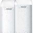 Carbonating Bottles 2Pck 1L - Compatible with MySoda and any brands - Lid and Base Made of Wood Composite - Quick-Lock Reusable Bottles - BPA Free - Black