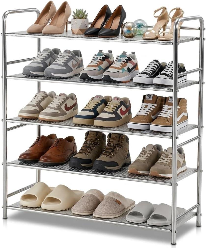 5 Tier Heavy Duty 201 Stainless Steel Shoe Rack Storage Shelf, 3 inches x 10.71 inches x 35.63 inches