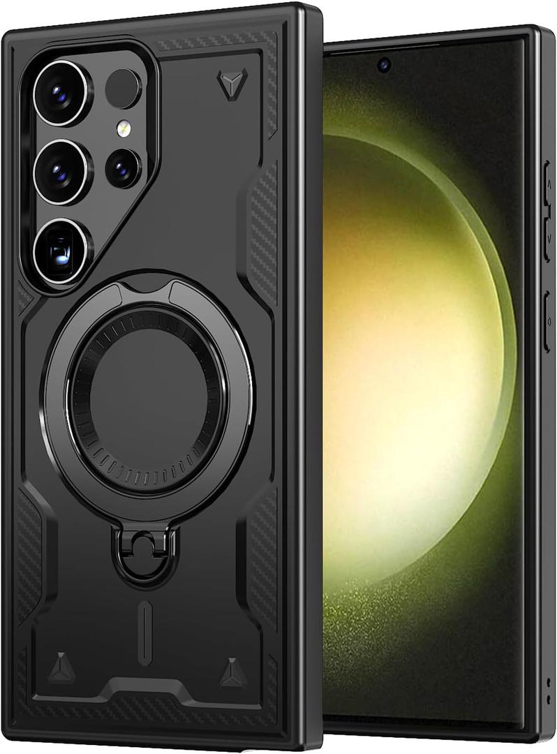 360Spin Magnetic Kickstand for Samsung Galaxy S23 Ultra Case [Compatible with MagSafe] [Sturdy & Versatile Stand] Military-Grade Drop Protection Anti-Fingerprint Anti-Scratch, Black