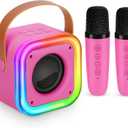 Mini Karaoke Machine for Kids, Girl Toys Gifts, Kids Karaoke Wireless Microphone for 4,5,6,7,8,9,10,11,12 Years Old Boys and Girls Christmas Party Gifts Toys (Rose Color)