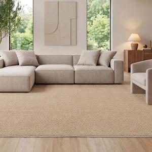 Bedsure 9x12 Faux Wool Area Rugs for Living Room, Machine Washable Carpet, Non-Slip Backing, Pet Friendly Throw Rug for Bedroom Dining Room, Brown