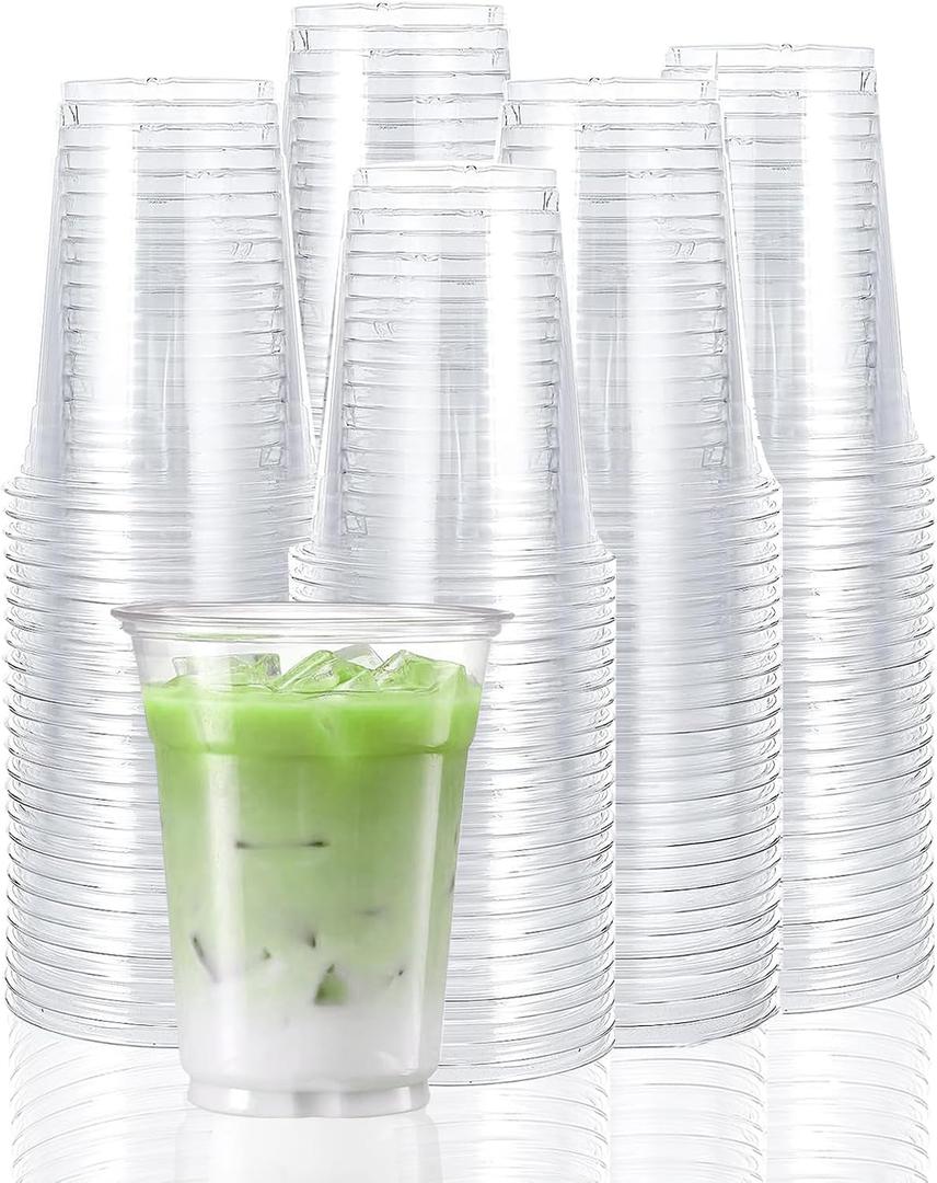 TashiBox 12 Ounce - 100 Count Plastic Cups for Cold Drink, Disposable Coffee Cups