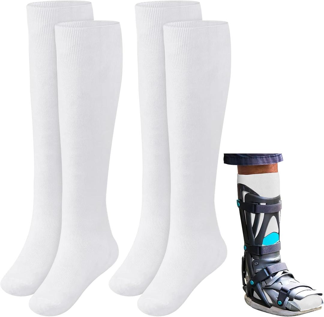 Seematn 2 Pairs Walking Boot Socks for Orthopedic Walker Brace Medical Boot Sock for Women and Men, One Size Fits Most(White)