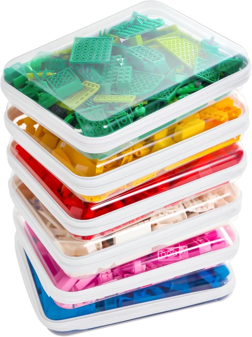 Zippered Pouch Hard, Clear Zippered Hard Pouch, Stackable Storage Bins, Portable Clear Bin Zipper (White, Large-6pcs)