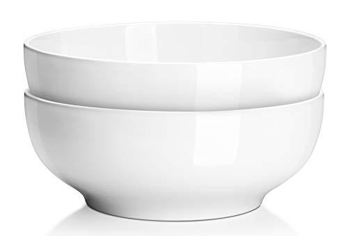 DOWAN Serving Bowls, 9.5" Large Salad Bowls for Entertaining, Side Dishes, Pho, Pasta, Centerpiece Bowls for Dinner Parties, Kitchen Decor, Microwave & Dishwasher Safe, White