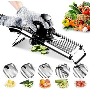 Mandoline Food Slicer, Adjustable Mandoline Slicer for Kitchen, Stainless Steel Mandolin Vegetable Chopper for Potato/Tomato/Onion, Vegetable Slicer Julienne Cutter with Cut-Resistant Gloves