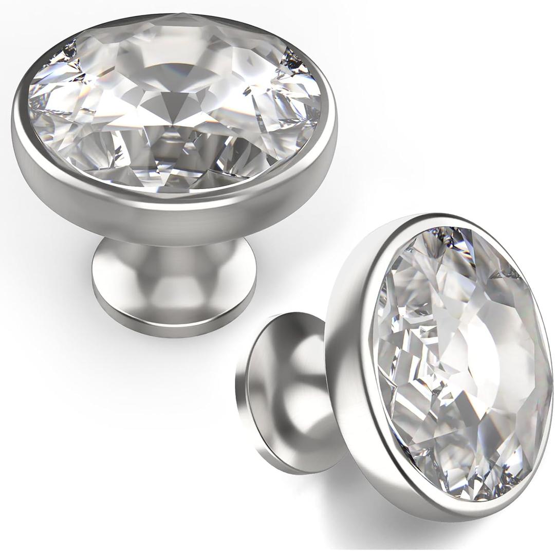 Asidrama 10 Pack Satin Nickel Kitchen Cabinet Knobs - Clear Crystal Drawer Knobs for Dresser Drawers (Single Hole Knob)