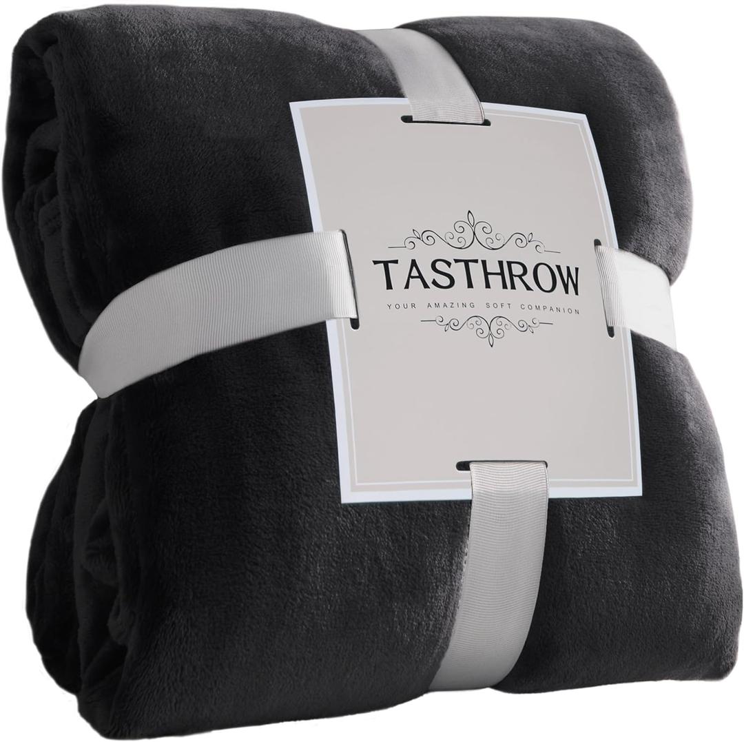 TASTHROW Black Throw Blanket 60x80 Inches, Soft Plush Cozy Fleece Flannel Throw Blanket, Lightweight Warm Throws for Bed, Couch, Bedroom and Living Room, All Seasons